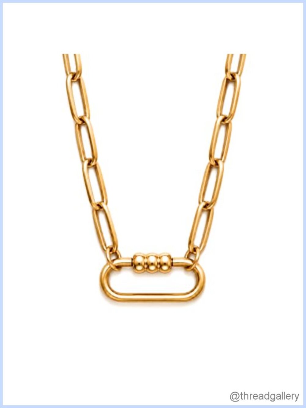 Carabiner Charm Holder Necklace 18k Gold Plated Stainless Steel Paperclip Chain